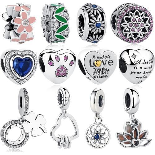 ELESHE Authentic 925 Sterling Silver Bead Crystal Love Flower Silver Charm Fit Original Charm Bracelet DIY Jewelry Women