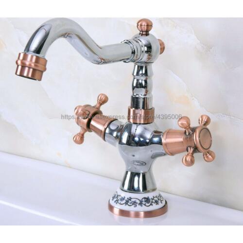 Polished Chrome Bathroom Basin Faucet Dual Handles Vanity Sink Mixer Tap Hot And Cold Water Bnf901