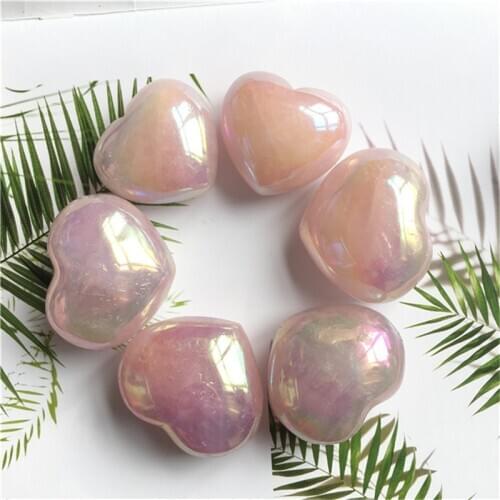 Natural angel aura electroplating heart shaped pink rose quartz crystal gemstone for crystals healing stones