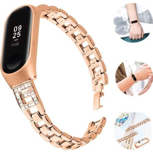 For Xiaomi Mi Band 4 3 Strap Wrist Strap Smart Watch Replacement Watch for MiBand 3 Diamond Stainless Steel Women Sport Bracelet