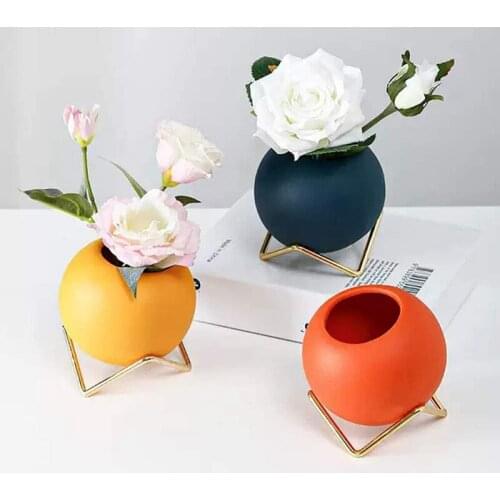 Modern Ceramic Vase for Living Room Decor Yellow Blue Orange Round Vase for Faux Flowers Small Flower Vase Set of 3