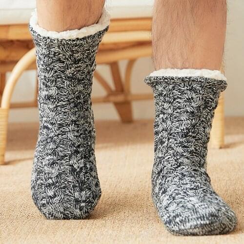 Home Slippers Men Big size 45 Sock with Fur Warm Plush Bedroom shoes Comfy Non-slip Home Slippers for Men Soft Room slippers