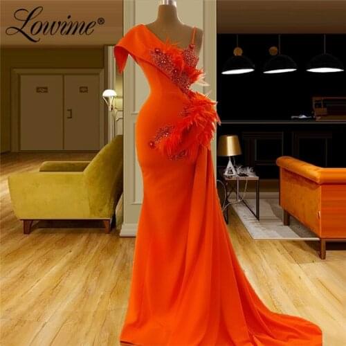 Feather Turkish Dubai Women Evening Dresses 2020 Arabic Kaftans Applique Mermaid Party Dress Robe De Soiree Long Prom Dresses