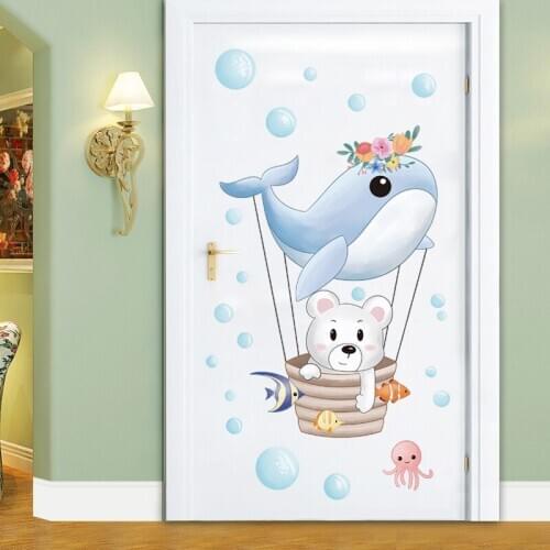 Cartoon Whale Hot Air Balloon Wall Sticker Wall Decal Room Decor Kids Room Nursery Decor Door Sticker Childrens Wallpaper