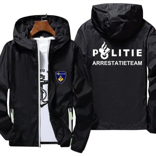 Men Netherlands Politie Police Coats Thin Sunscreen Hooded Windbreaker Sports Pilot Jacket Beach Cycling Clothing Large Size