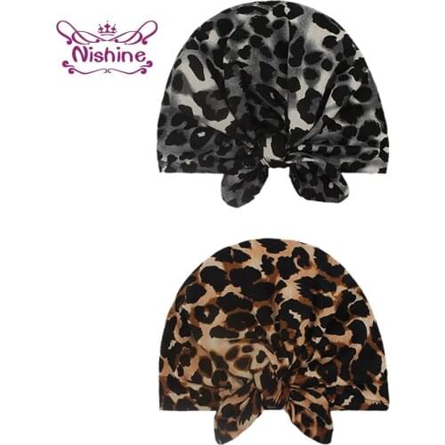 Nishine 17*13 CM Vintage Leopard Print Polyester Cotton Infant Hats Fashion Bunny Ears Baby Caps Kids Headwear Photography Props