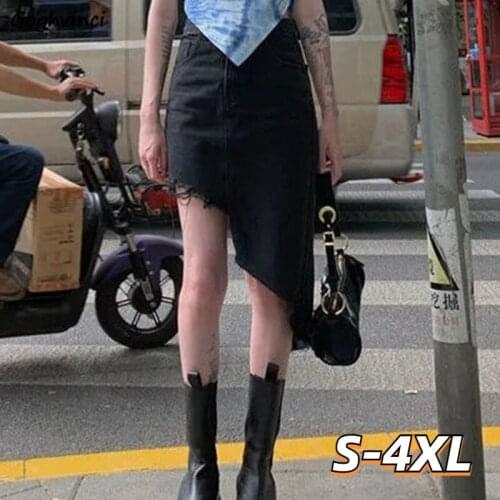 Skirts Women Asymmetrical Denim Sexy Teen Girls Vintage Retros Plus Size Fashion High Waist A-line Summer Club Streetwear Punk