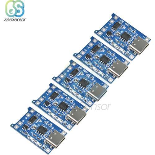 5Pcs Type-C USB 5V 1A 18650 TP4056 Lithium Battery Charger Module Charging Board With Protection Dual Functions 1A Li-ion