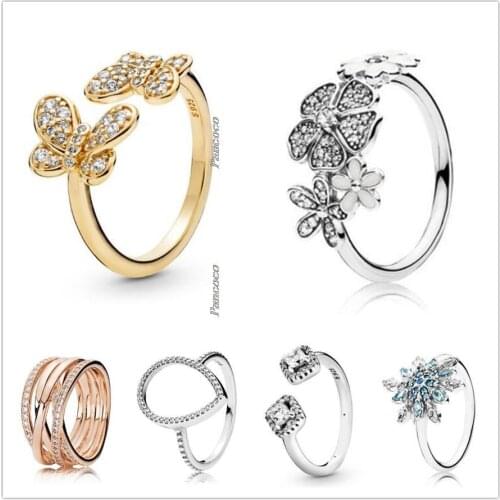 Authentic 925 Sterling Silver Rose Gold Openwork Eternity Entwined Crystal Rings For Women Wedding Party Gift Pandora Jewelry