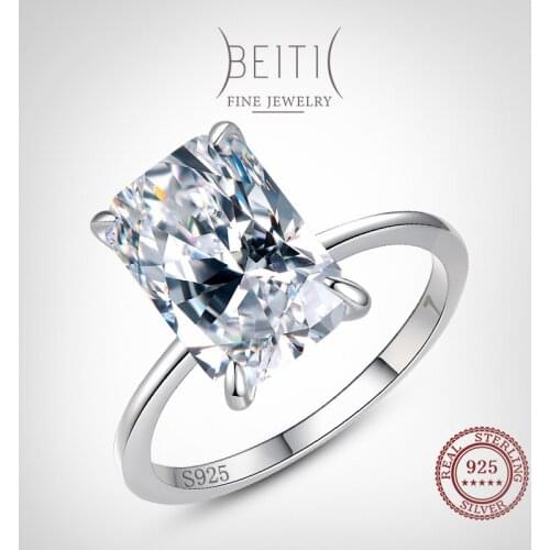 Beitil Luxury Rectangle Clear Zircon 925 Sterling Silver Elegant Rings For Women Wedding Engagement Jewelry Gift