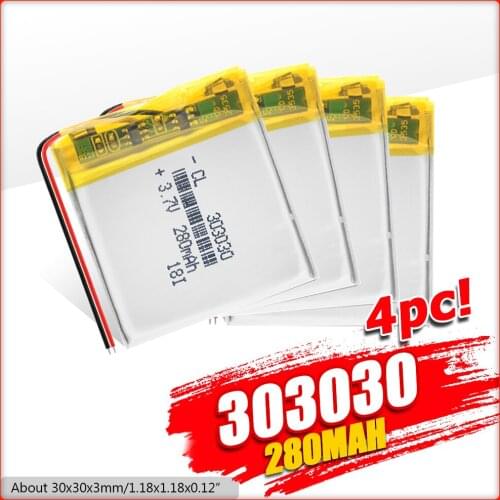 1/2/4x 2021 New 3.7 V 280mAh 303030 Li-Po Battery GPS Mini Camera PDA Pos Machine Lithium Ion Polymer Batteries Rechargeable
