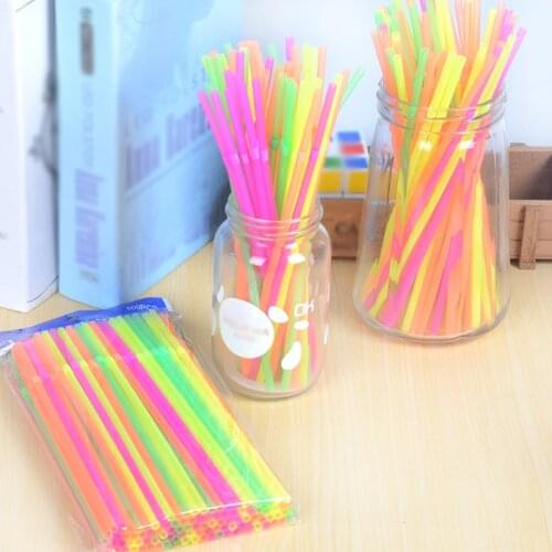 100Pcs Fluorescent Plastic Bendable Drinking Straws Disposable Beverage Straws Mixed Colors Party Home Supplies DIY Drink Straw