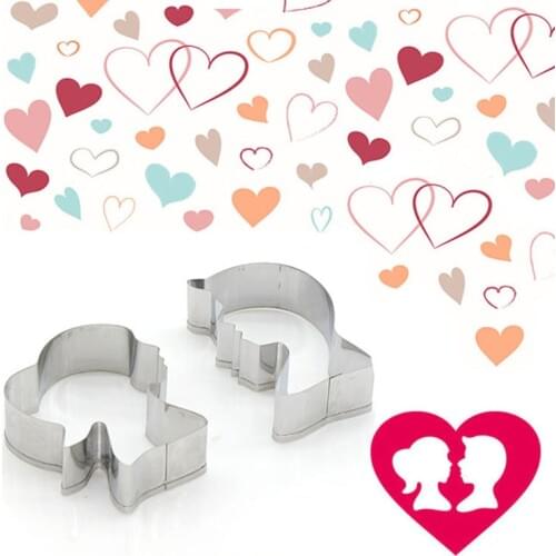2Pcs/Set Stainless Steel Lovers Cookie Cutter Shape Embosser DIY Cake Fondant Mould Cookie Cutter Mold Tool Kitchen Baking Tools
