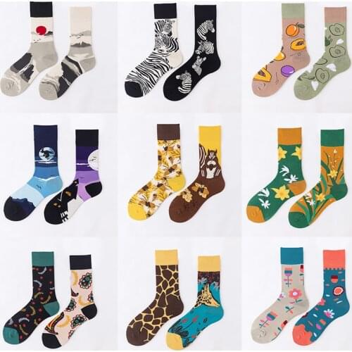 2021 Personality Cartoon AB Tide Fruit Flower Sun Moon Sports Long Tube Couple Pure Cotton Socks Creative Men and Women Socks