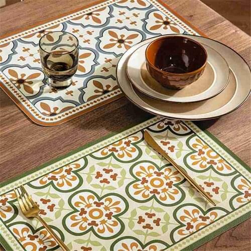 40x 30cm Retro Flower Placemat Pad Dining Table Mats Coaster Bowl Cup Mat Pattern Kitchen Placemat Home Decor