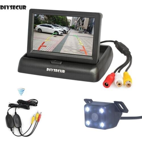DIYSECUR Wireless 4.3" Foldable Rear View Monitor Car Monitor LED Reversing Camera Car Camera Kit Back Up Parking Accessories