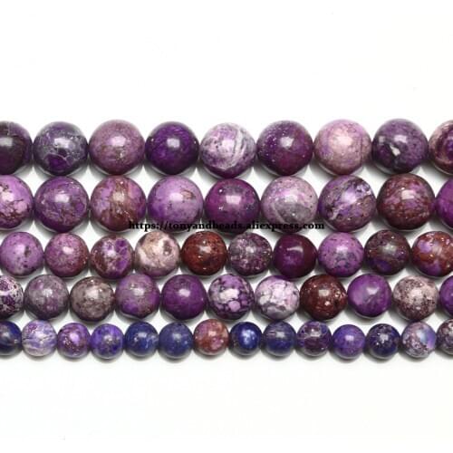 15" Natural Stone New Purple Sea Sediment Turquoises Imperial Jaspers Round Loose Beads 8 10MM For Jewelry Making