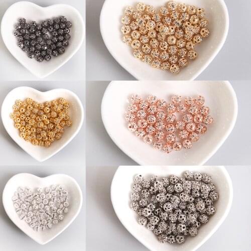 50Pcs 6mm 8mm Metal Plated Crystal Rhinestone Round Ball Spacer Loose Beads for Making DIY Bracelet Necklace Jewelry