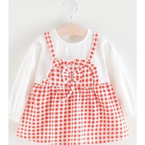 Kids Clothes Girls Long Sleeves Fall Dresses Baby Bow Plaid Overalls Party Tutu Dress Children Birthday Outfits for 1-3 Years