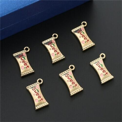 Julie Wang 5PCS Enamel Strawberry Candy Charms Alloy Artificial Sweet Pendant Bracelet Jewelry Making Accessory