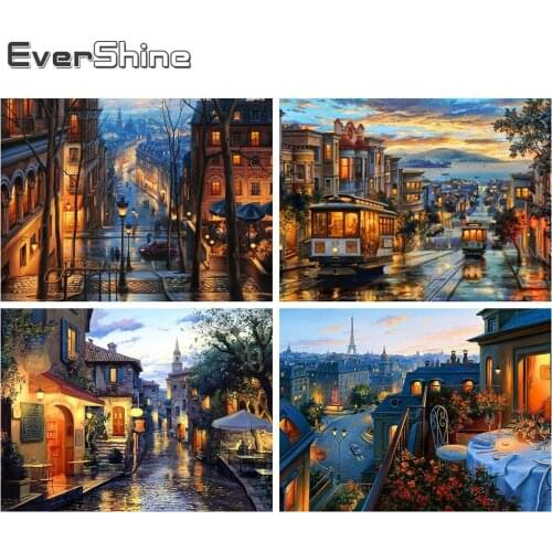 Evershine 5D DIY Diamond Painting Street Cross Stitch Kit Diamond Embroidery Town Landscape Wall Decoration