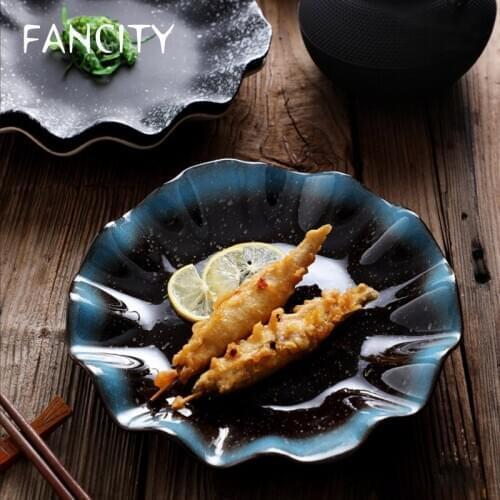 FANCITY Ceramic shaped fruit salad plate, creative lotus leaf plate, irregular dish plate, household tableware