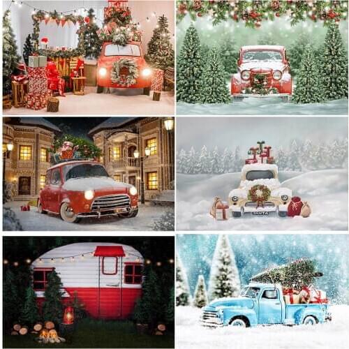 Christmas Car Winter Snow Backdrop for Photography Studio Snowflake Red Car Newborn Baby Portrait Photo Background Photocall