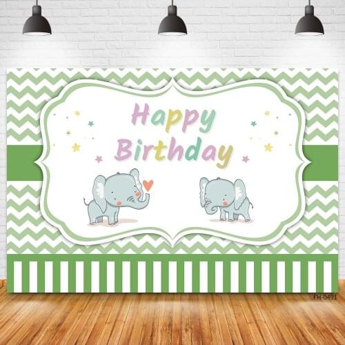 Photo Studio Custom Backdrops Animal Elephant Green Stripe Banner Photography Backgrounds For Newborn Baby Shower Birthday Party