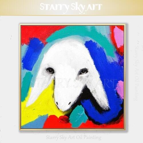Gifted Artist Hand-painted High Quality Abstract Sheep Oil Painting on Canvas Colorful Animal Sheep Oil Painting for Living Room