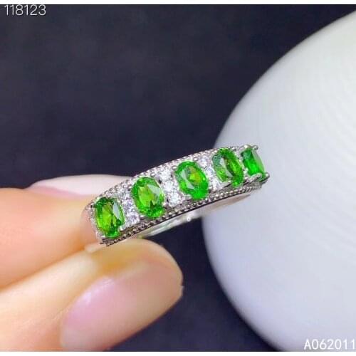 KJJEAXCMY fine jewelry natural Diopside 925 sterling silver elegant girl new adjustable gemstone ring support test