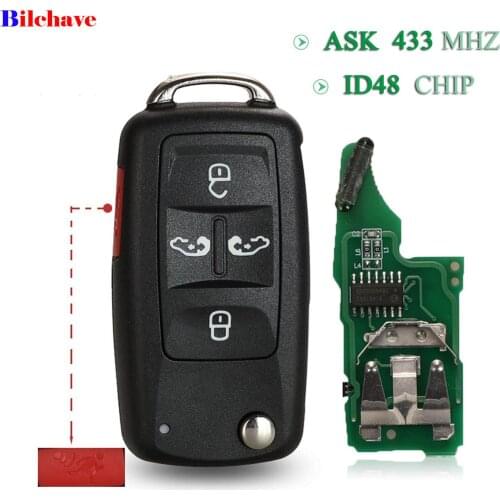 Bilchave 5pcs For VW Volkswagan Sharan Multivan T5 FOB 5 Buttons 434MHz ASK ID48 Chip Flip Smart Remote Car Key Replacement
