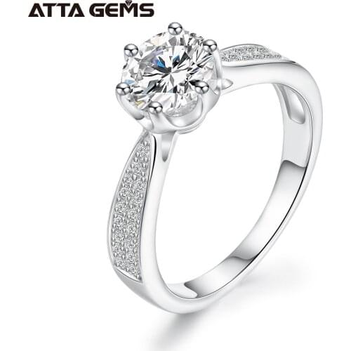 ATTAGEMS 1 Carats D Color Moissanite Wedding Rings For Women 100% 925 Sterling Silver Sparkling Engagement Party Fine Jewelry