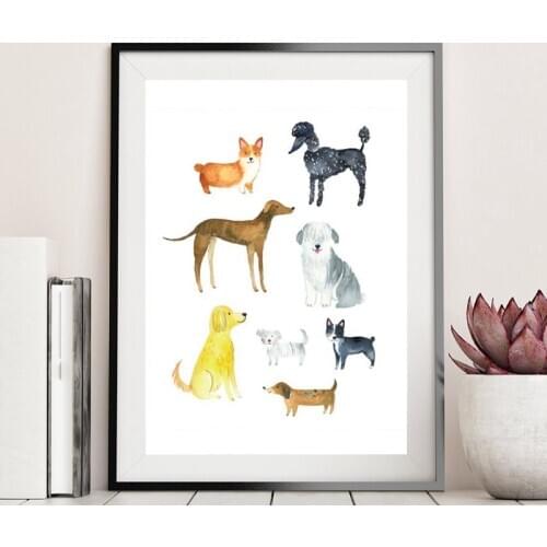 Dog Breeds Collection Canvas Print Corgi Dog Watercolor Painting Boston Terrier Poster Gift For Dog Lover Wall Art Picture Decor
