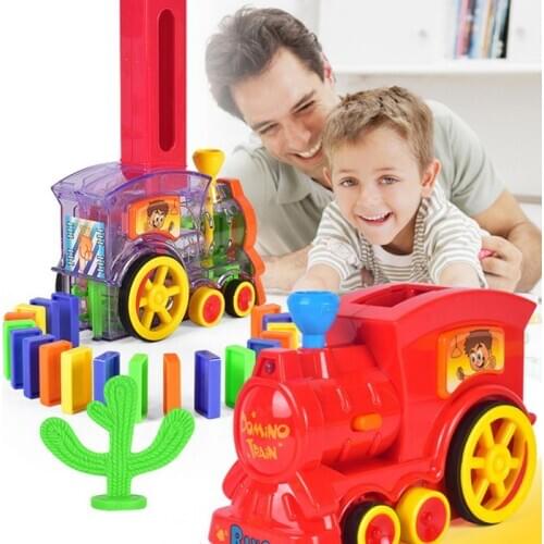Domino Train Toy Set Rally Electric Train Model With 60/80/120 Colorful Domino Game Building Blocks Car Truck Vehicle Stacking