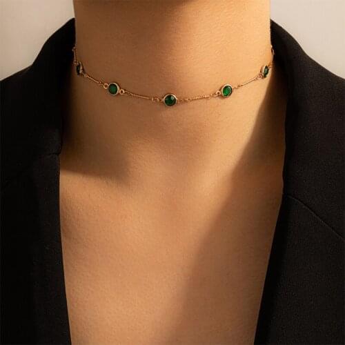 Trend Simple Green Rhinestone Single Layer Necklace Charming Womens Gold Choker Accessories Elegant Ladies Party Jewelry