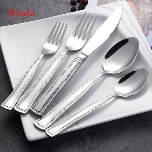 20-piece Bead Dinner Set 18/10 Silver Stainless Steel Tableware Set Luxury Dinnerware Knife Fork Tablespoon Cutlery Set Gift Box