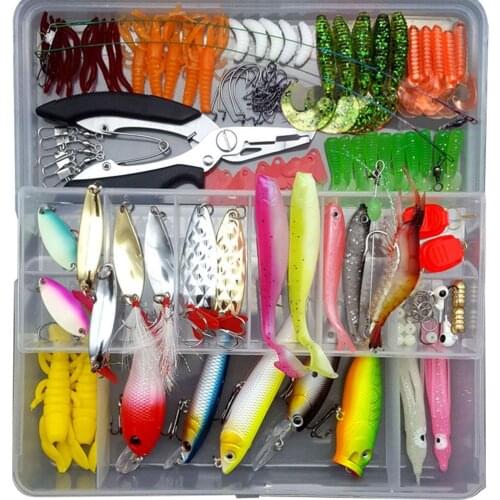 75pcs/94pcs/122pcs/142pcs Fishing Lures Set Spoon Hooks Minnow Pilers Hard Lure Kit In Box Fishing Gear Tackle Kit Accessories