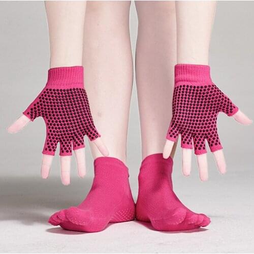 Hot Selling Men Women Professional Yoga Socks Glove Sets 2pcs Five Toe Socks+Gloves Antiskid Backless Fitness Gym Sports Socks