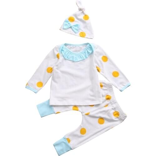New Hot Sale Toddler Newborn Kids Baby Girls Outfits Clothes 3PCS Set Girl Dot Outfits Clothes