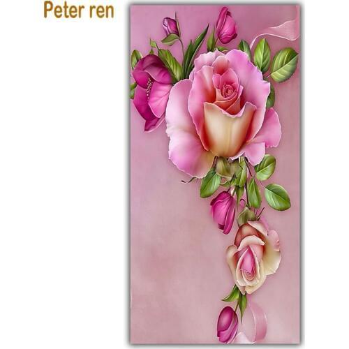 Peter ren Diy Diamond painting cross stitch flower Round\Square mosaic Picture of rhinestones Full Diamond Embroidery Pink rose