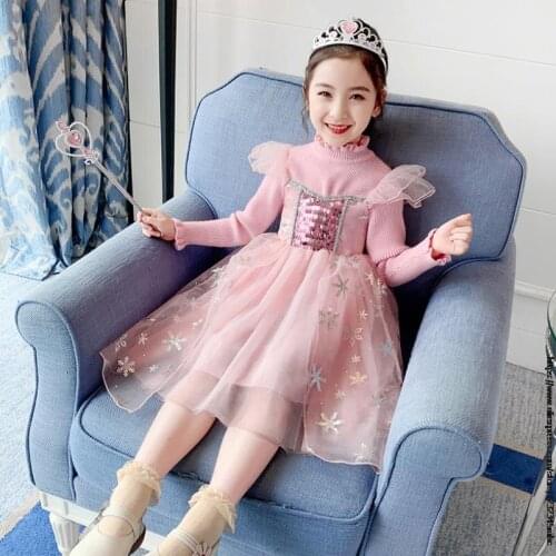 Fancy Cosplay Girls Elsa Princess Dress Snowflake Anna Costume for Christmas Kids Party Dresses Disney Girls Clothing
