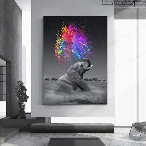 Animal Poster Color Elephant Canvas Painting Modern Nordic Mural Home Living Room Decoration Bathroom Painting Wall Art
