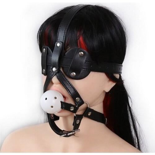 Leather mouth plug Hollow white sexy panda eye mask mouth clip Blindfolded headgear adult products