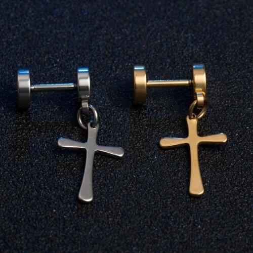 Hip-Hop Suspension Cross Stud Earrings Luxury Stainless Steel Religious Christian Earrings For Party