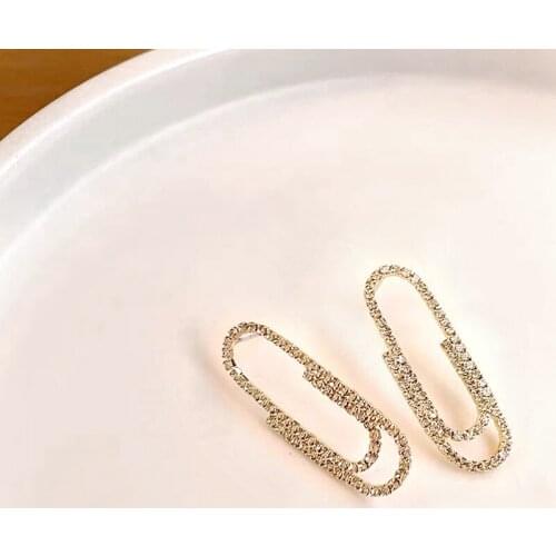 New Rhinestone Crystal Safe Pin Hoop Huggies Earrings Women Cute Minimalist Hanging Earrings Wholesale Jewelry Party Gifts