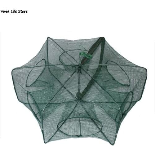 6 Holes Folded Portable Hexagon Fishing Net Network Casting Crayfish Catcher Fish Trap Shrimp Catcher Tank Cages Mesh Nets