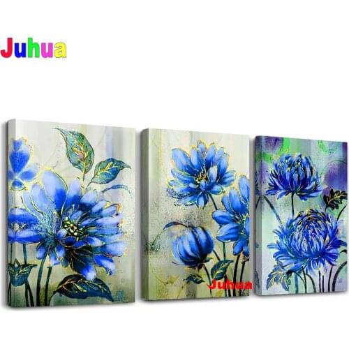 Triptych Diamond Embroidery Blue Peony Pattern Diamond Painting 5d diy Full Square drill pictures of rhinestones Still Life