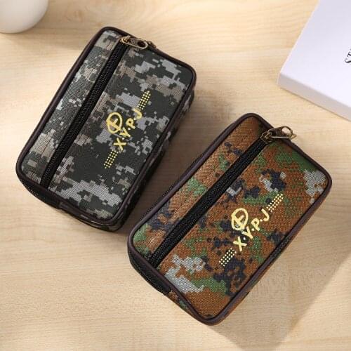 Vintage Fashion Mens Bag Camouflage Pattern Printing Waist Packs Casual Male Double Layers Wallet Purse Card Holder Phone Bags