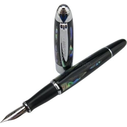 Duke 14K Vintage Silver Fountain Pen Bright Pearl In The Dark Green Sea Fine Nib 0.5mm Ink Pen & Wooden Box Collection Gift Pen