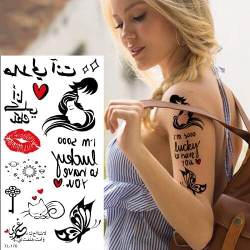 Temporary body tattoo removable waterproof tatoo black words cat temporary tattoo women sexy tattoo sticker for girls body art